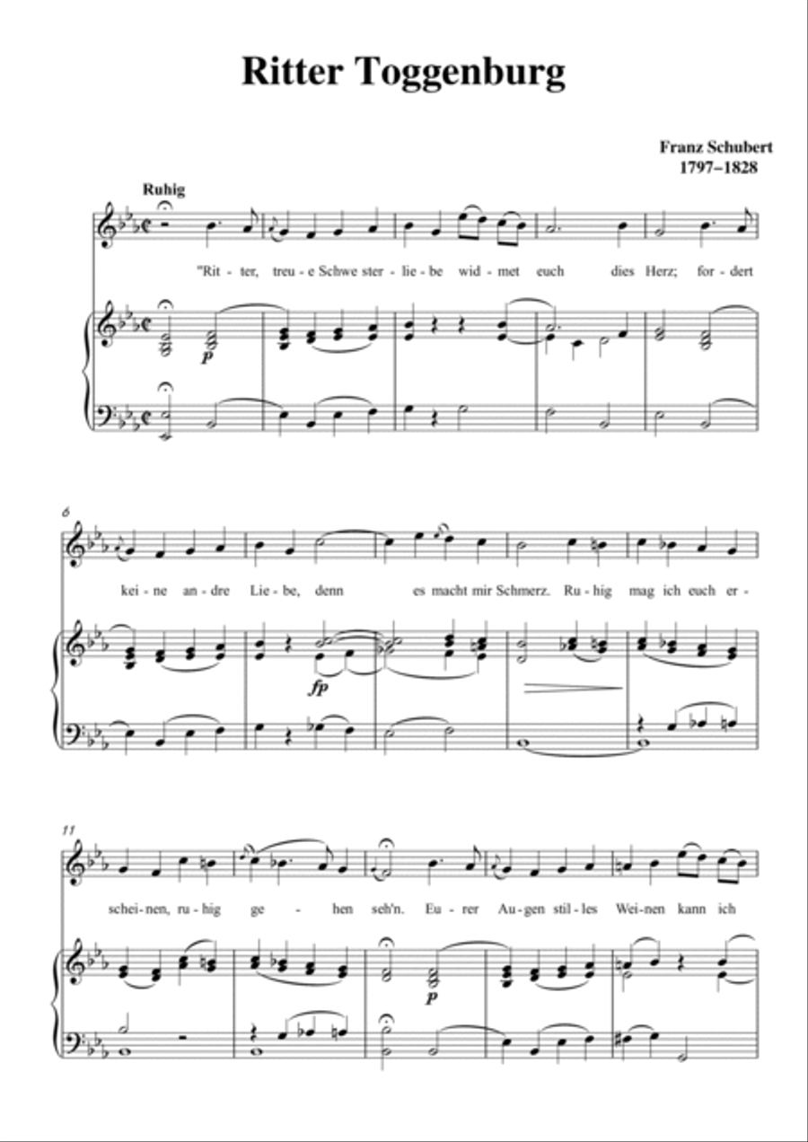 Schubert-Ritter Toggenburg in bE for Vocal and Piano Voice scores gallery preview page 2