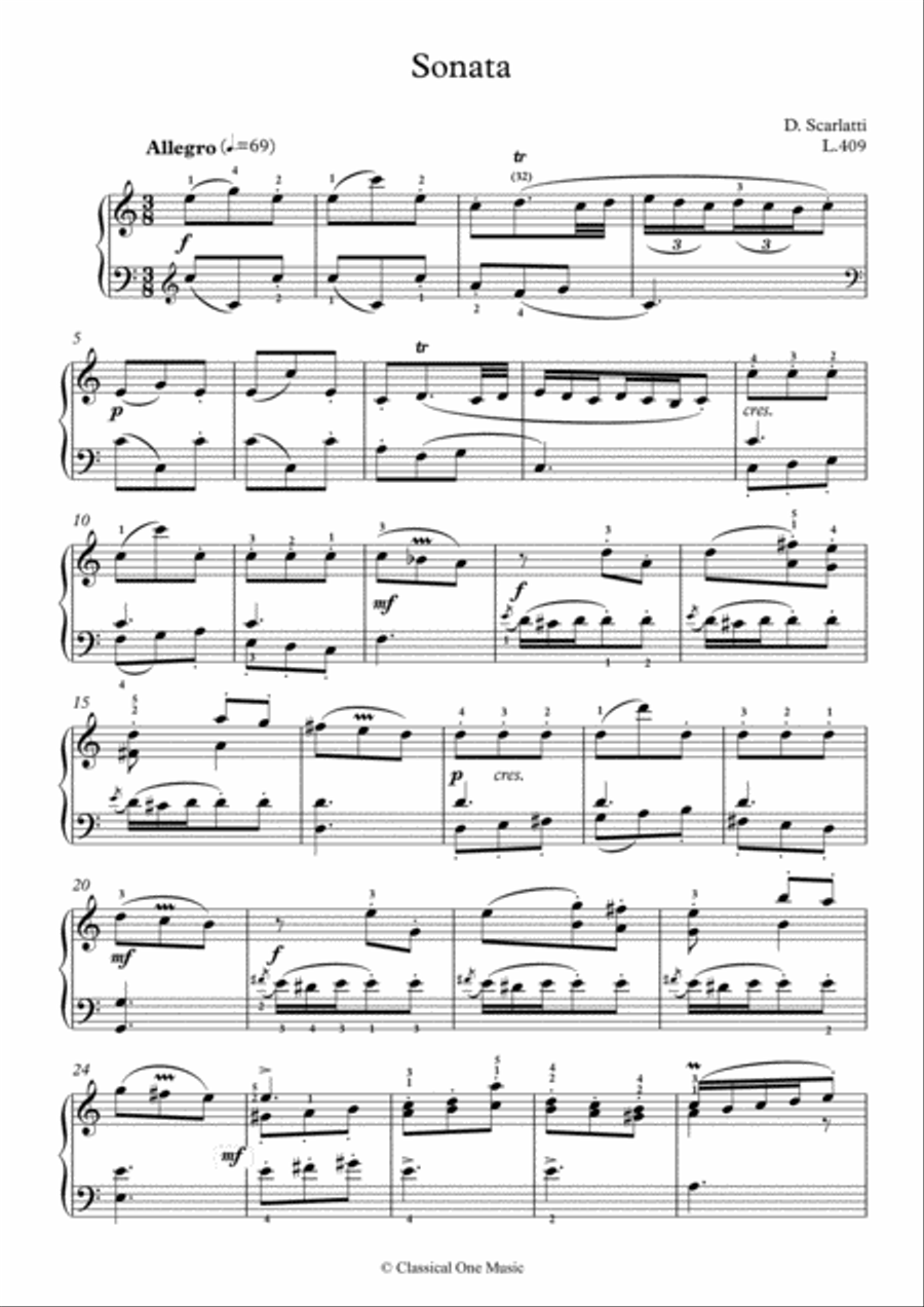 Scarlatti-Sonata in C-Major L.409 K.231(piano) Piano Solo scores gallery preview page 2