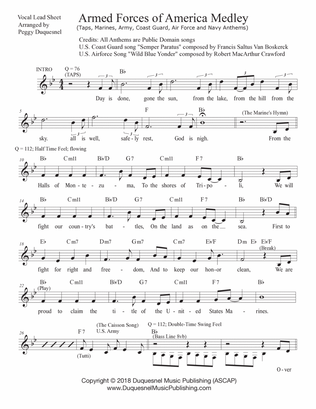Armed Forces of America Medley (Vocal Lead Sheet - Key of Bb)