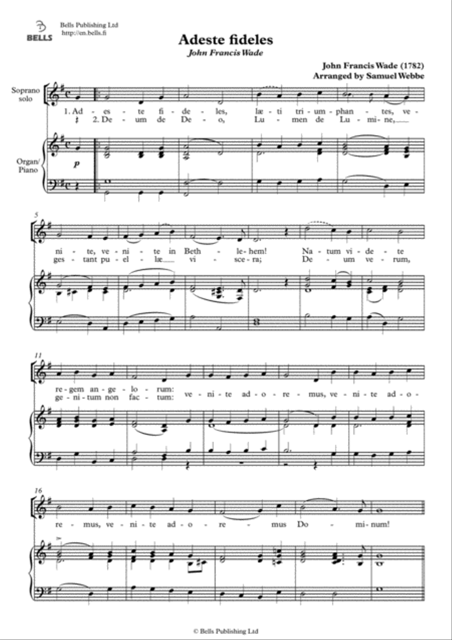Adeste fideles (Original key in G Major) 4-Part scores gallery preview page 1