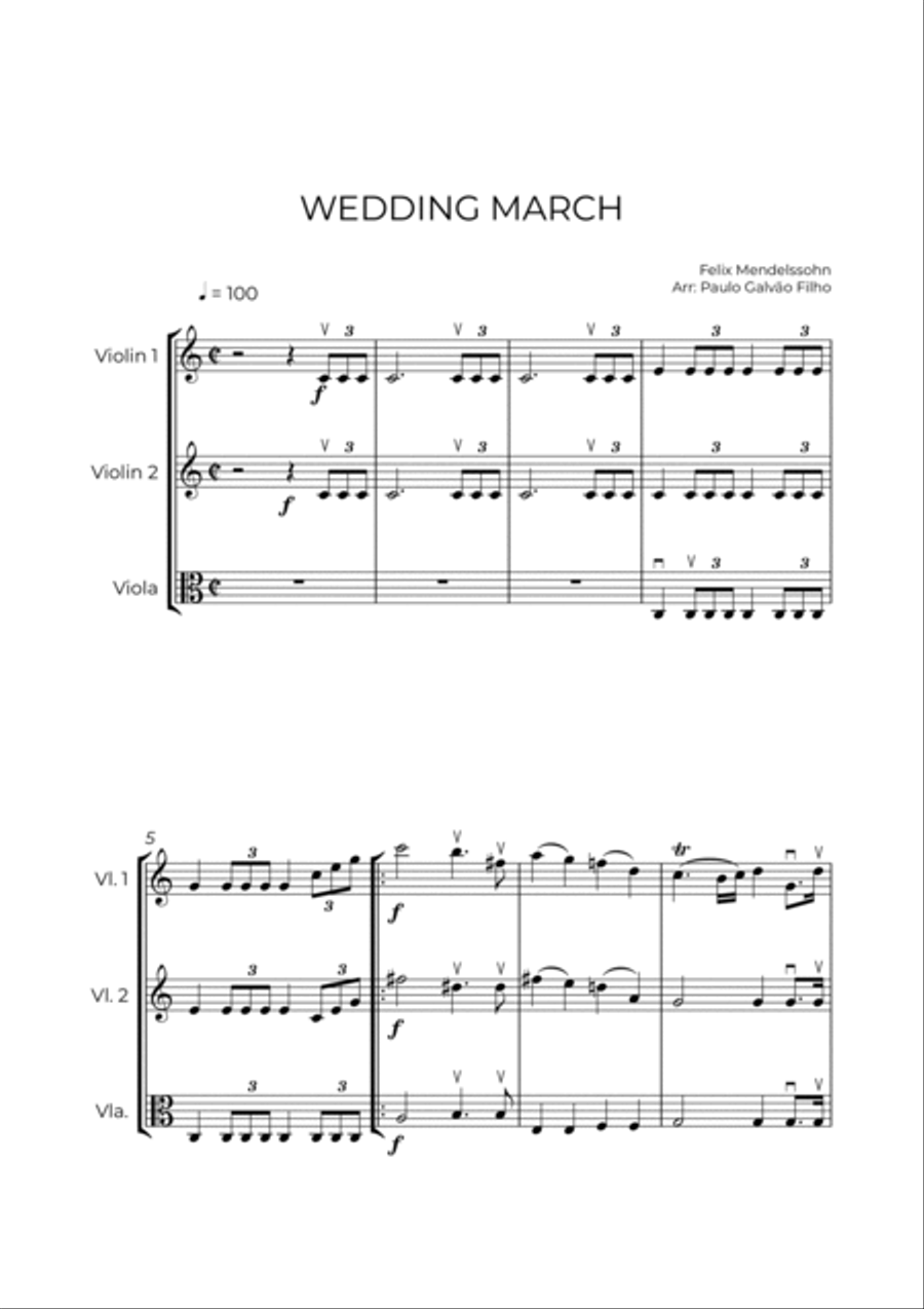 WEDDING MARCH - MENDELSSOHN - STRING TRIO (VIOLIN 1, VIOLIN 2 & VIOLA) String Trio scores gallery preview page 2