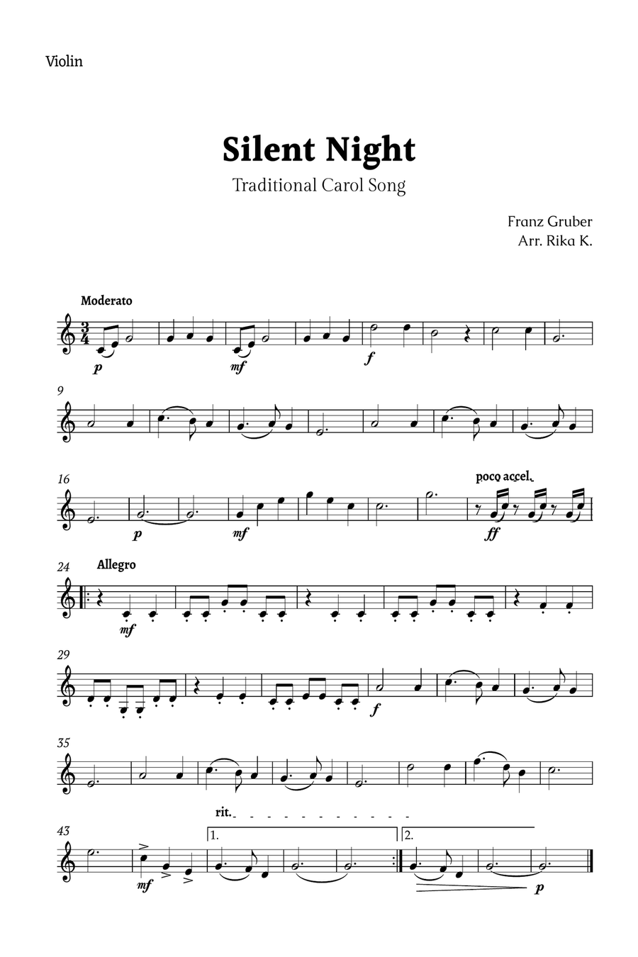 Silent Night for Violin and Cello Duet String Duet scores gallery preview page 3