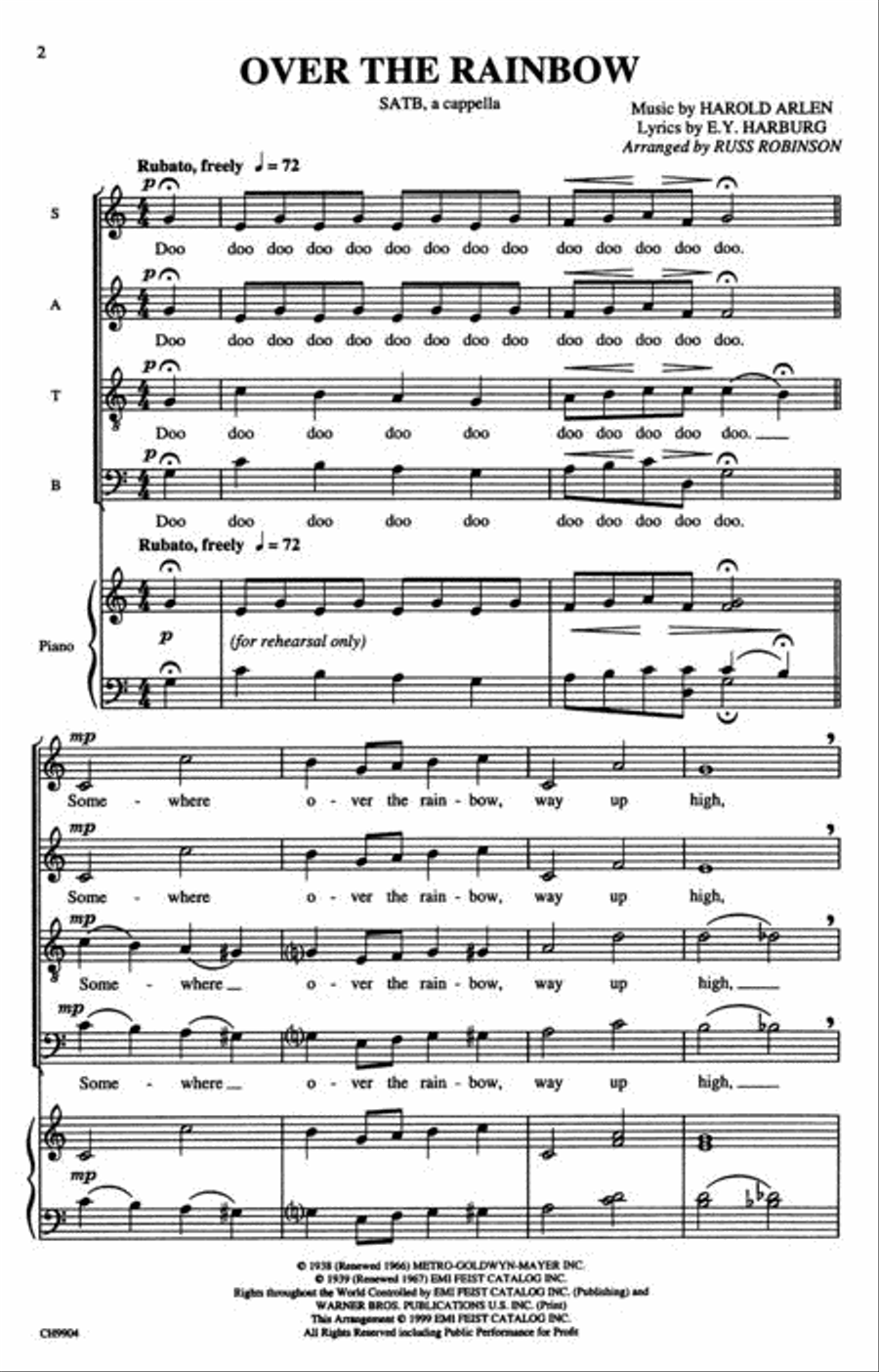 Over the Rainbow Over the Rainbow 4-Part scores gallery preview page 2