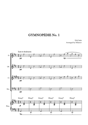 Gymnopédie no 1 | Woodwind Quartet | Original Key | Chords | Piano accompaniment |Easy intermediate