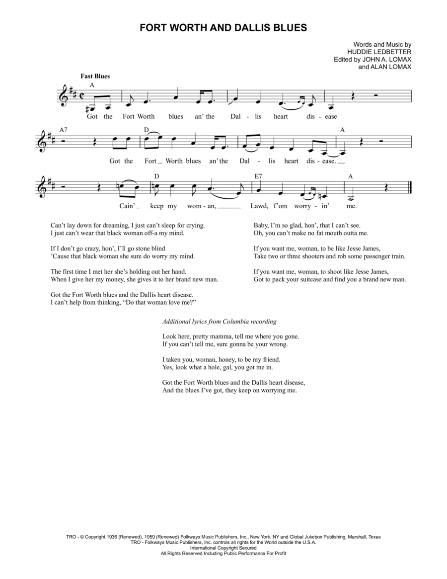 Fort Worth And Dallis Blues Piano scores gallery preview page 1