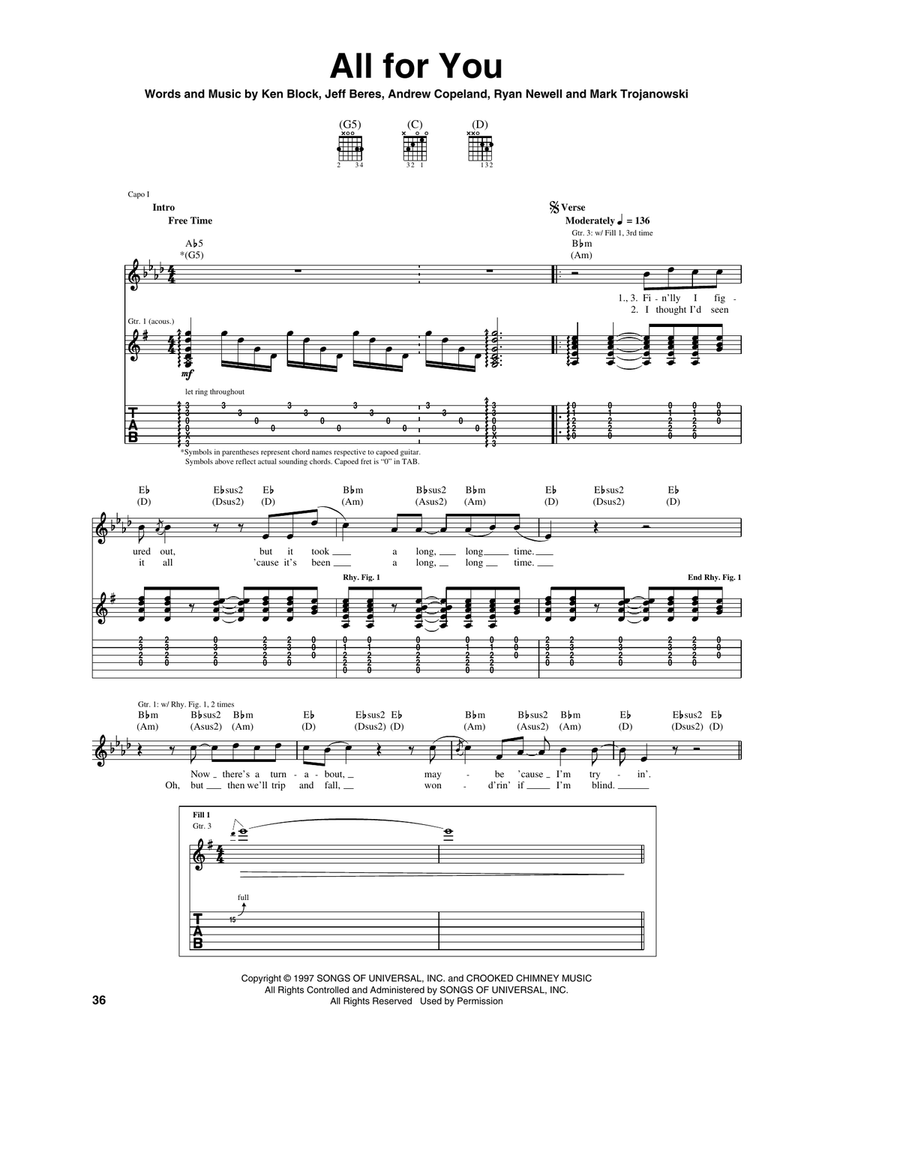 All For You Acoustic Guitar scores gallery preview page 1