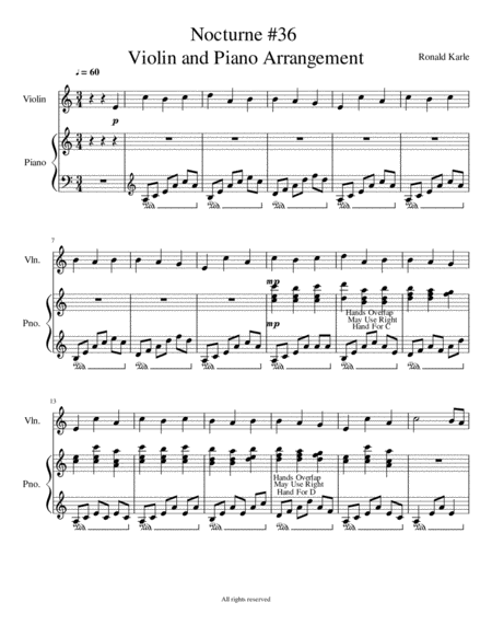 Nocturne #36 by: Ronald J. Karle Arrangement for Violin and Piano image number null