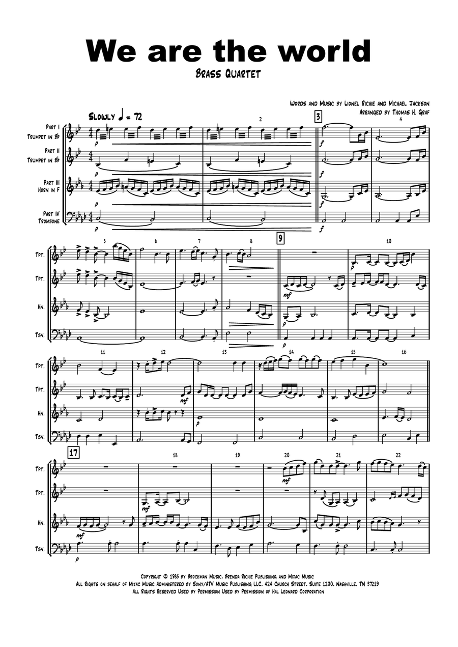 We Are The World Brass Ensemble scores gallery preview page 1