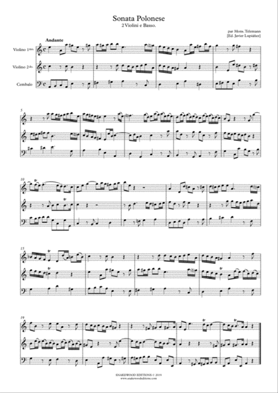 Telemann – Trio Sonata Polonaise TWV 42:a 5 Small Ensemble scores gallery preview page 2