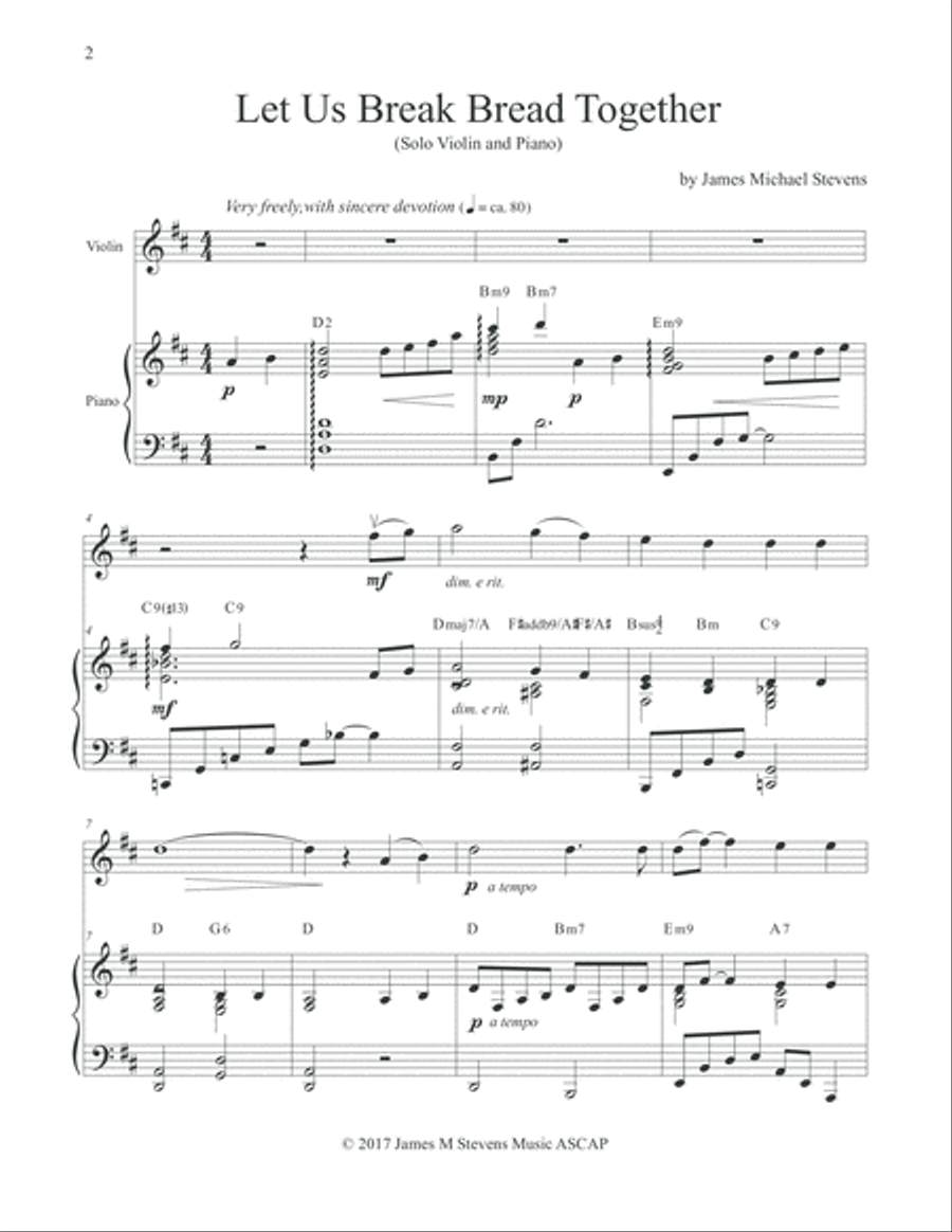 Let Us Break Bread Together (Violin & Piano in D Major) Violin Solo scores gallery preview page 2