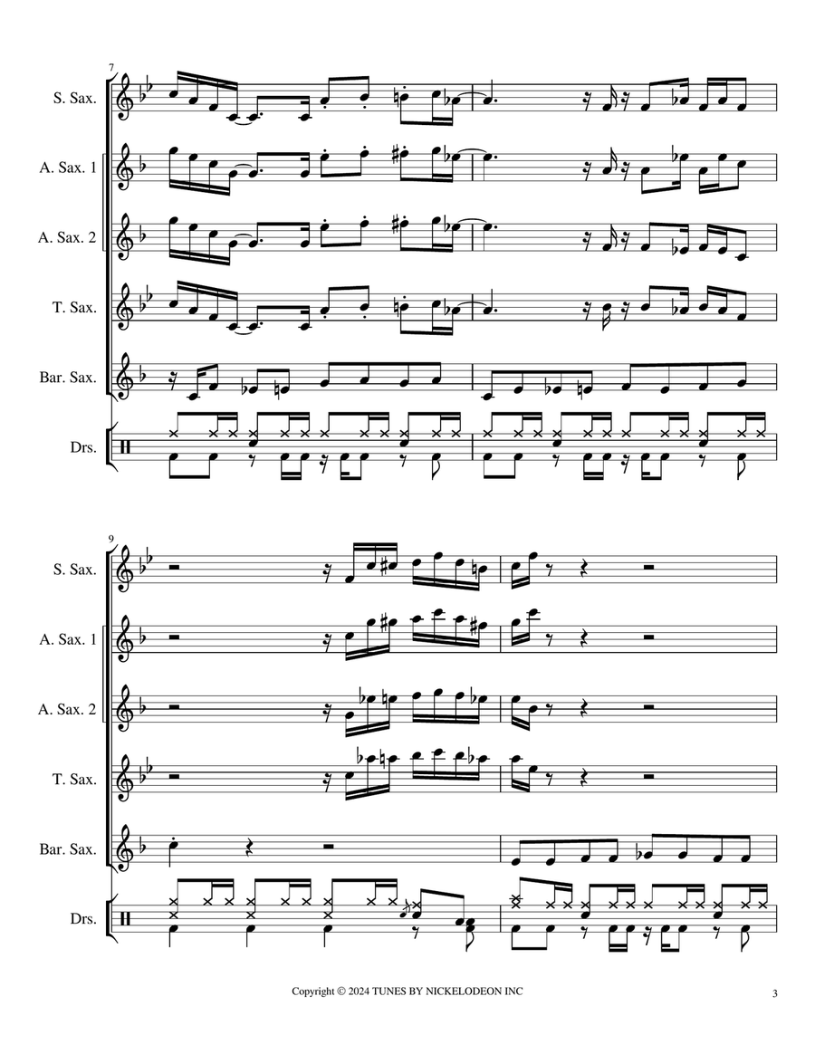 Hey Arnold! - Main Title Theme Saxophone Quintet scores gallery preview page 3
