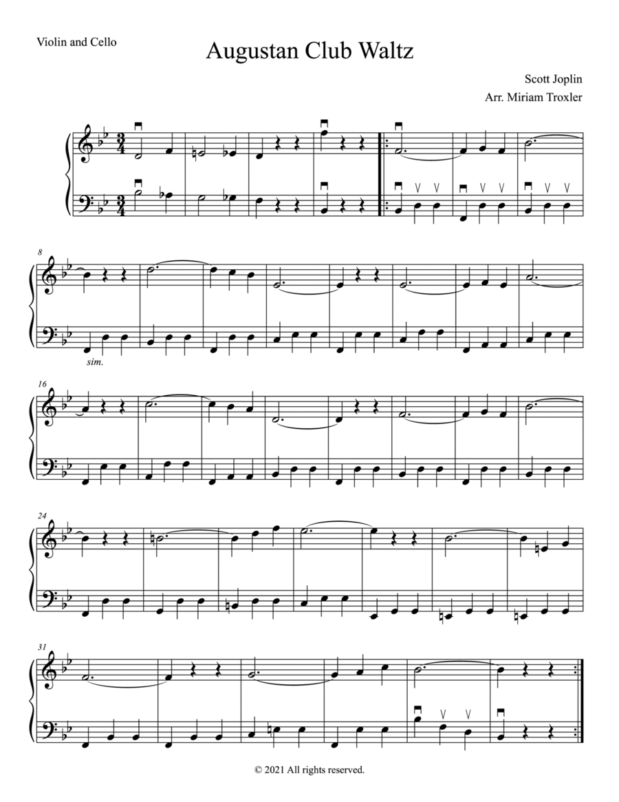 Scott Joplin Duets for Violin and Cello String Duet scores gallery preview page 1