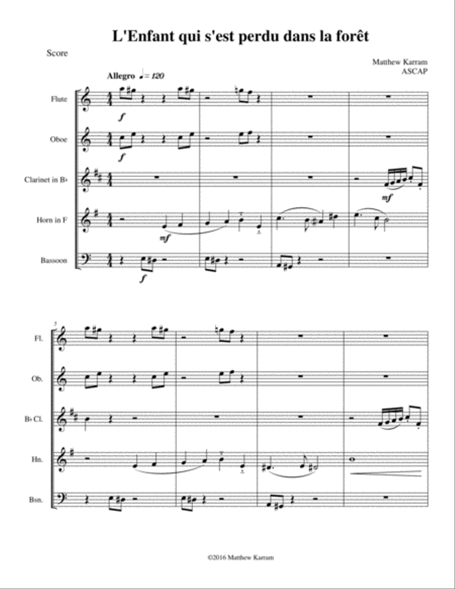 L'Enfant qui s'est perdu dans la forêt Woodwind Quintet scores gallery preview page 1