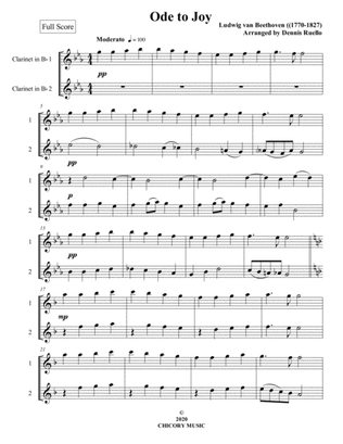 Ode to Joy - Clarinet Duet - Intermediate