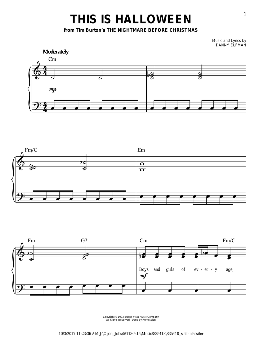 This Is Halloween (from The Nightmare Before Christmas) Easy Piano scores gallery preview page 1