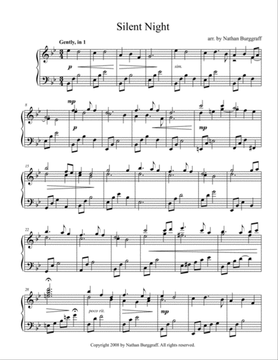 Silent Night Piano Solo scores gallery preview page 1