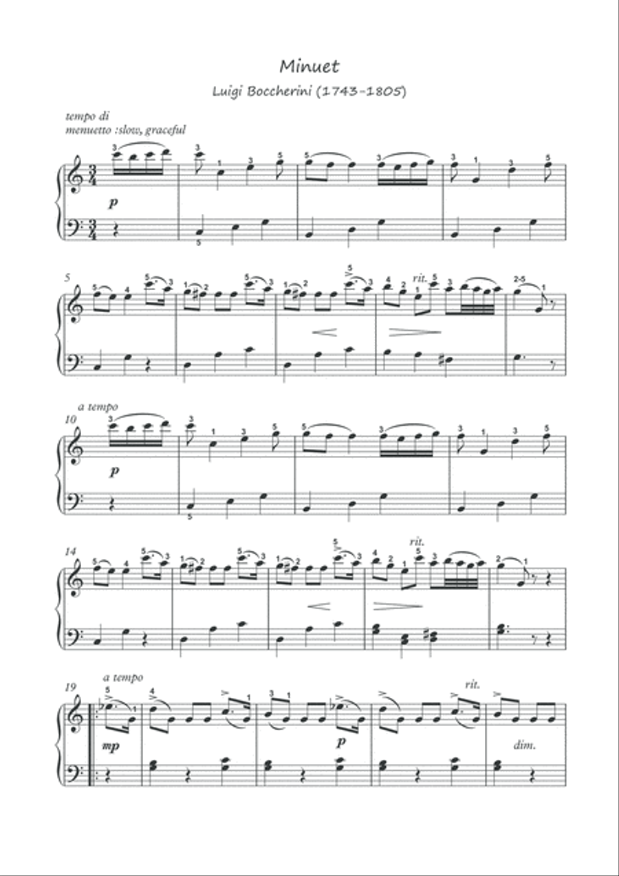 Minuet de Boccherini piano solo Piano Solo scores gallery preview page 2