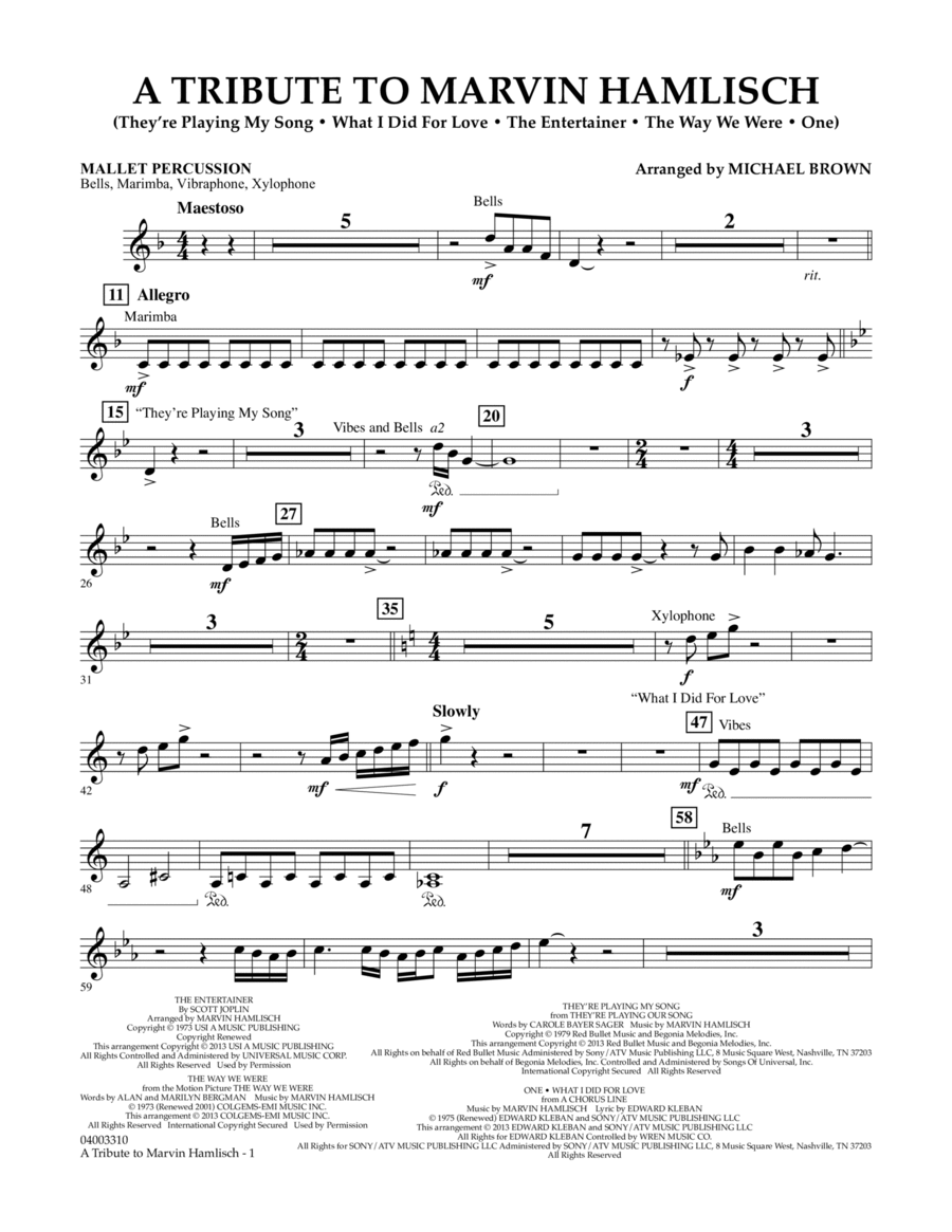 A Tribute To Marvin Hamlisch - Mallet Percussion Concert Band scores gallery preview page 1