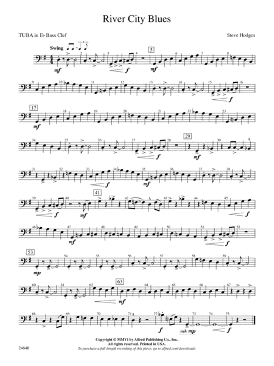 River City Blues: (World Part) E-flat Tuba B.C. Concert Band scores gallery preview page 1