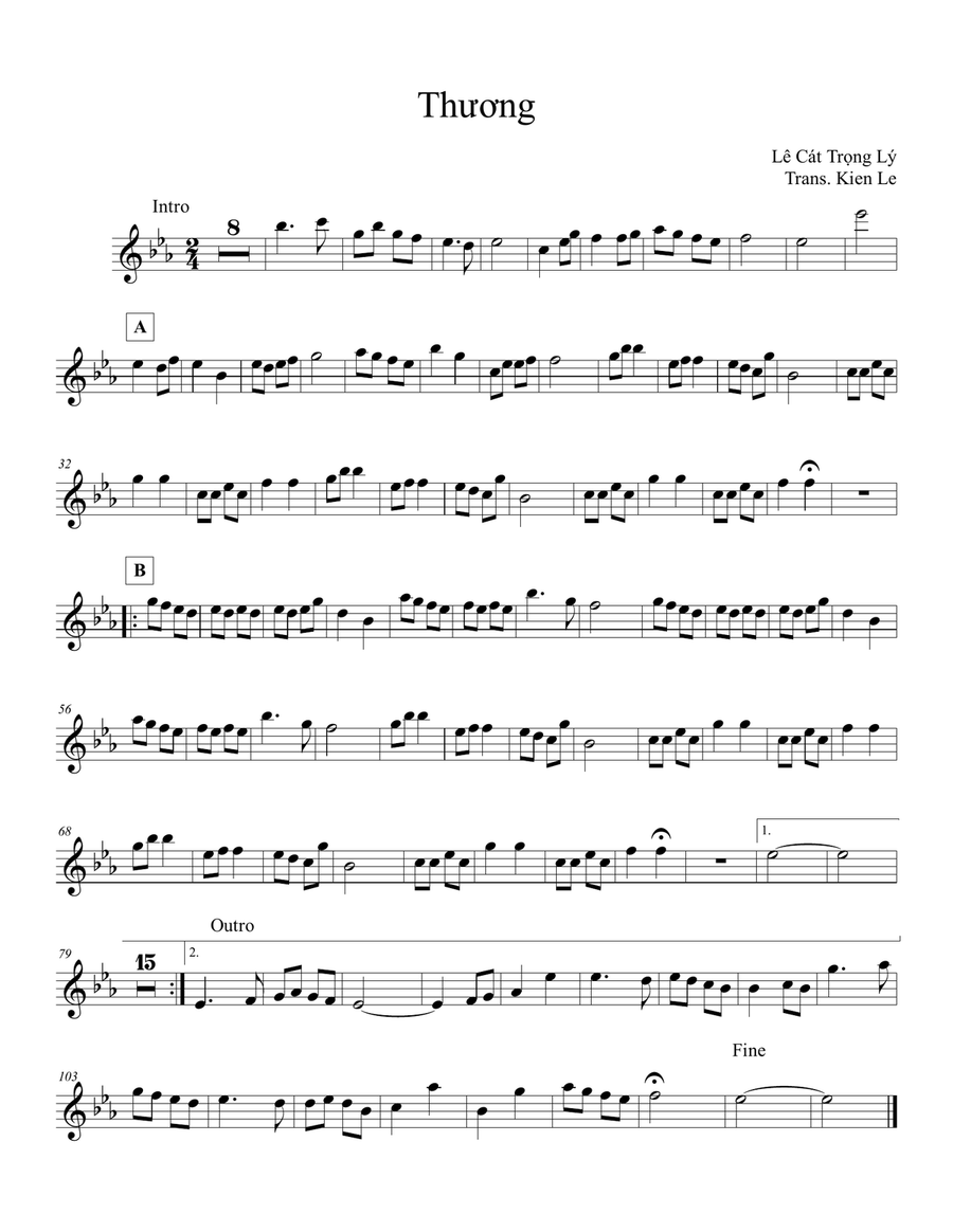 Lê Cát Trọng Lý - Thương music sheet Small Ensemble scores gallery preview page 1