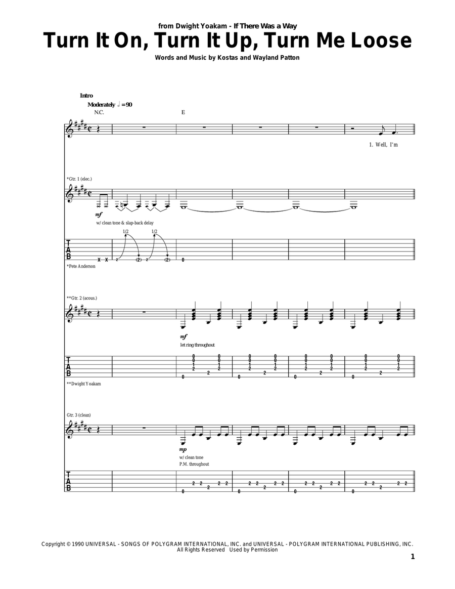 Turn It On, Turn It Up, Turn Me Loose Acoustic Guitar scores gallery preview page 1