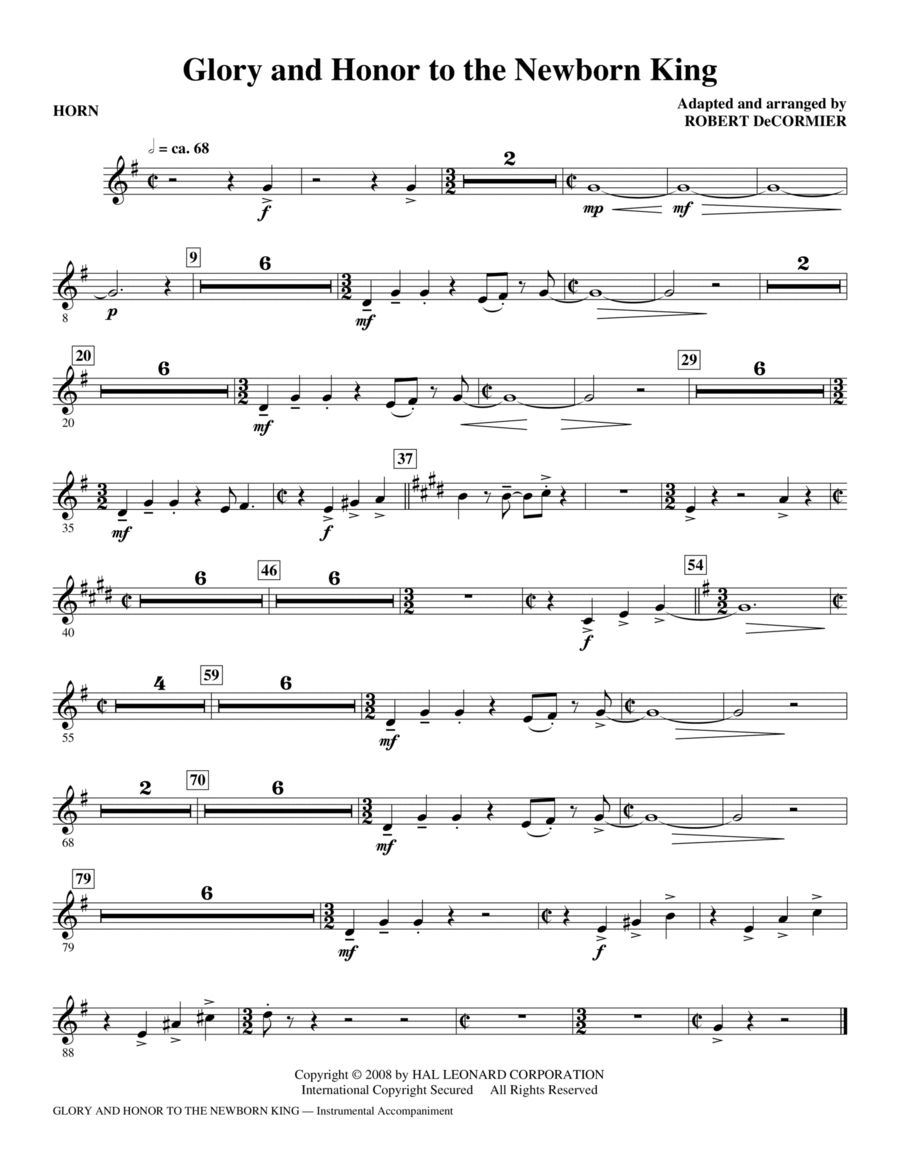 Glory And Honor To The Newborn King - F Horn Choir scores gallery preview page 1