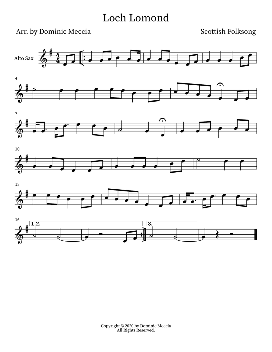 Loch Lomond Alto Saxophone scores gallery preview page 1