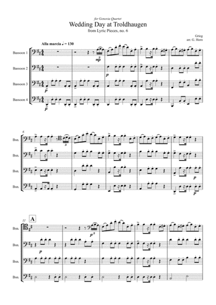 Grieg, Wedding Day at Troldhaugen for Bassoon Quartet