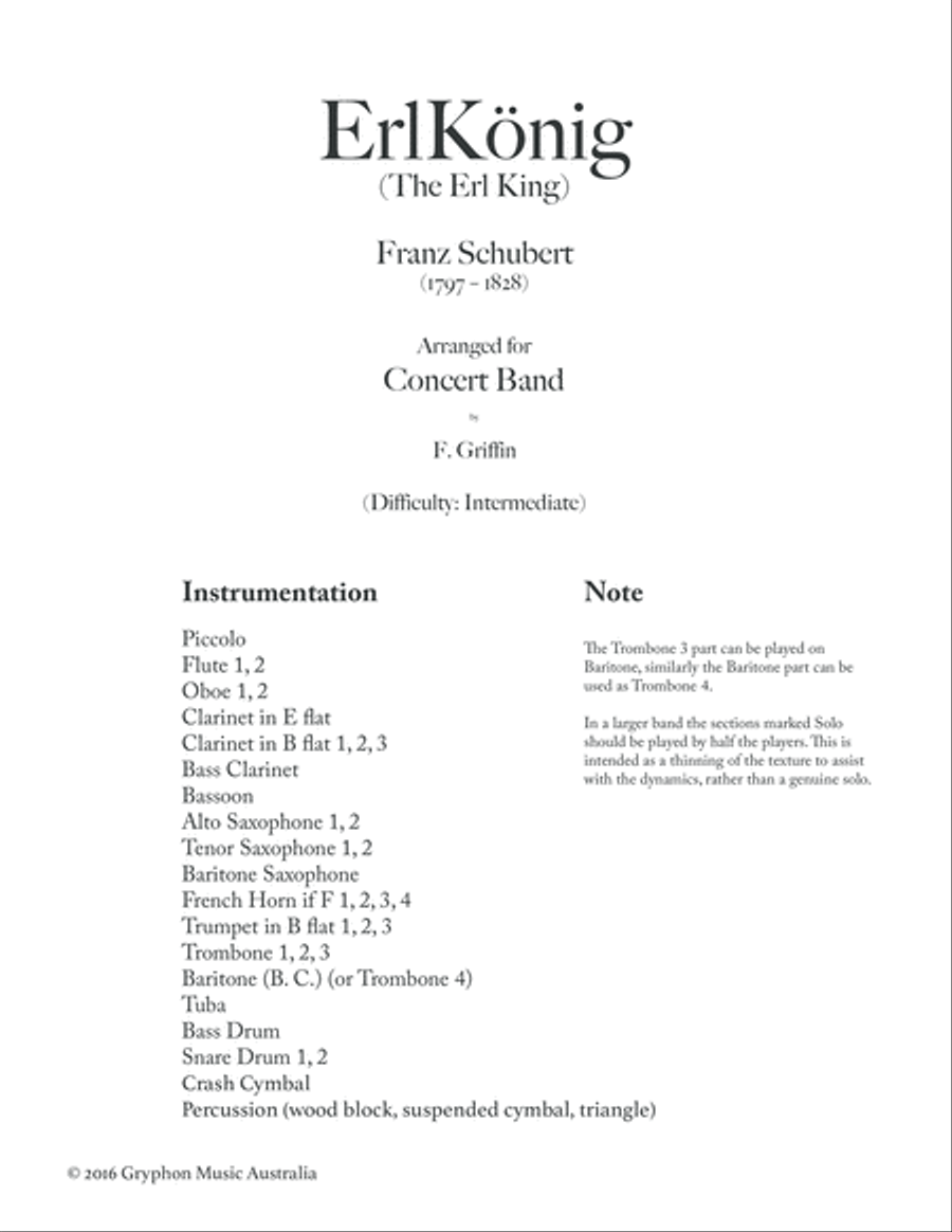 Franz Schubert's Erlkönig (Erl King) arranged for Concert Band Concert Band scores gallery preview page 2