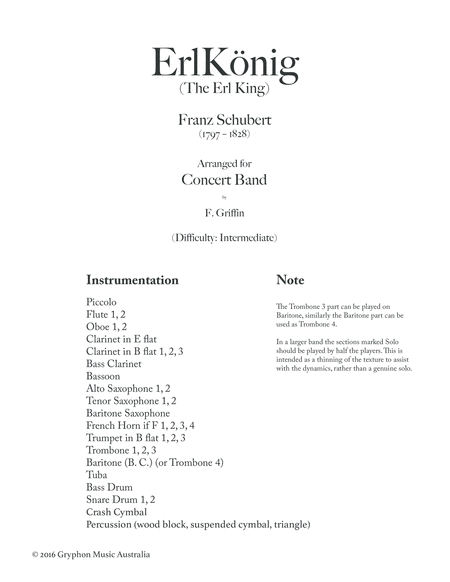 Franz Schubert's Erlkönig (Erl King) arranged for Concert Band