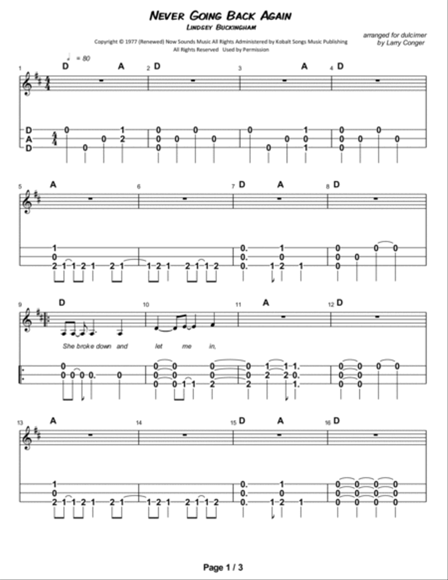Never Going Back Again Dulcimer scores gallery preview page 2