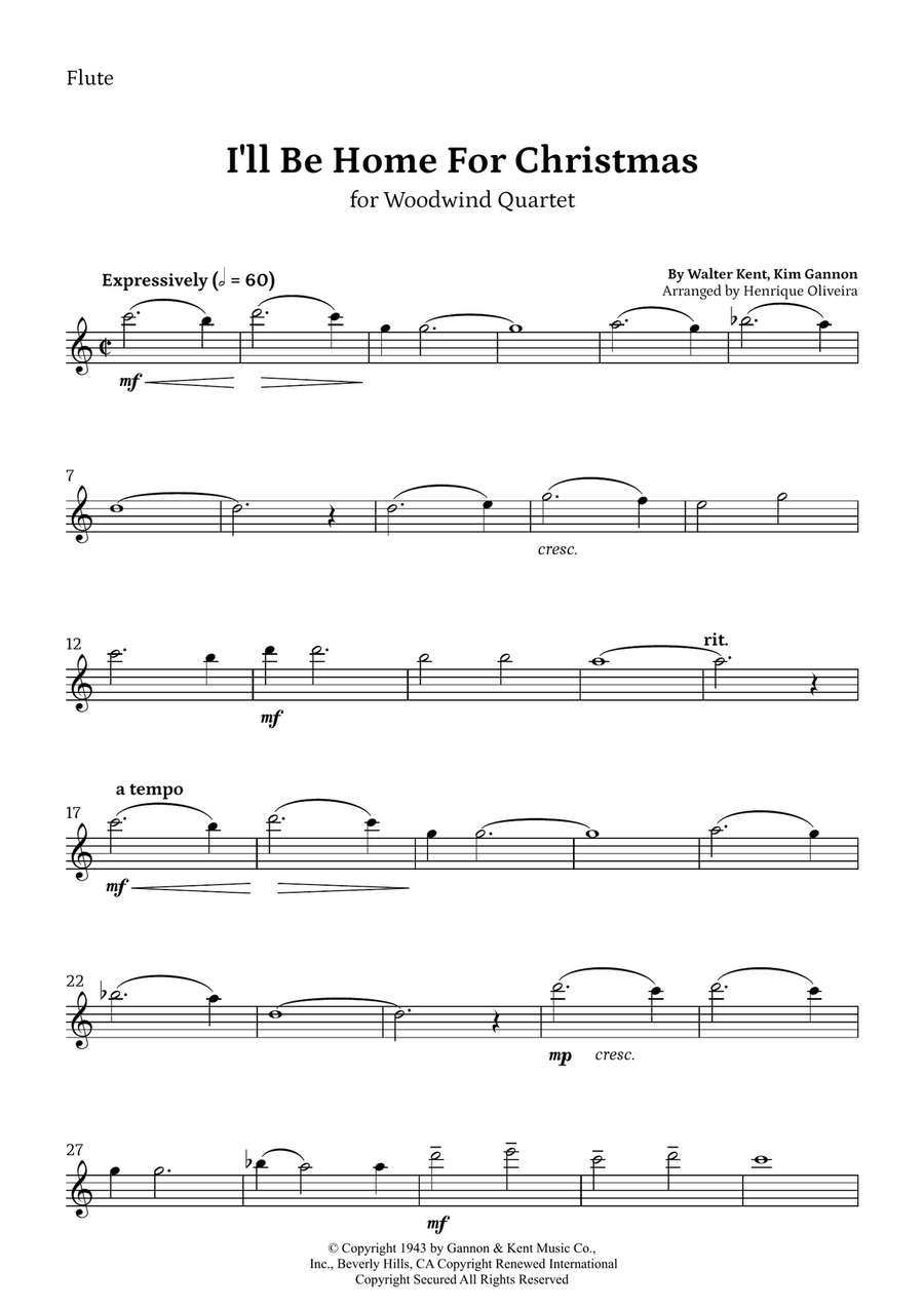 I'll Be Home For Christmas Woodwind Quartet scores gallery preview page 6