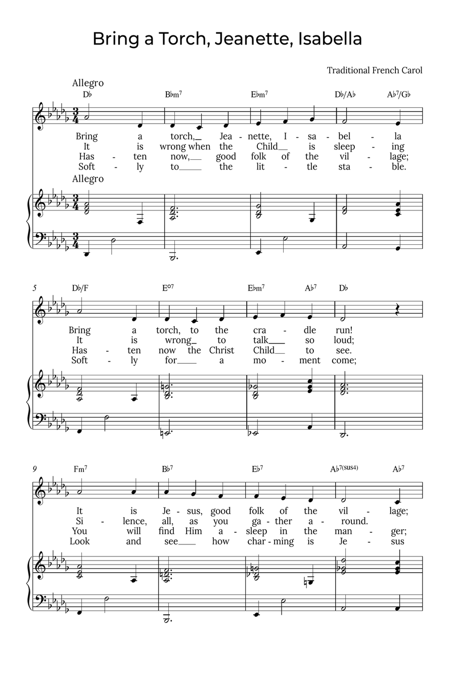 Bring a Torch, Isabella - Sobrano with chords in Db, Jeanette Soprano Voice scores gallery preview page 1