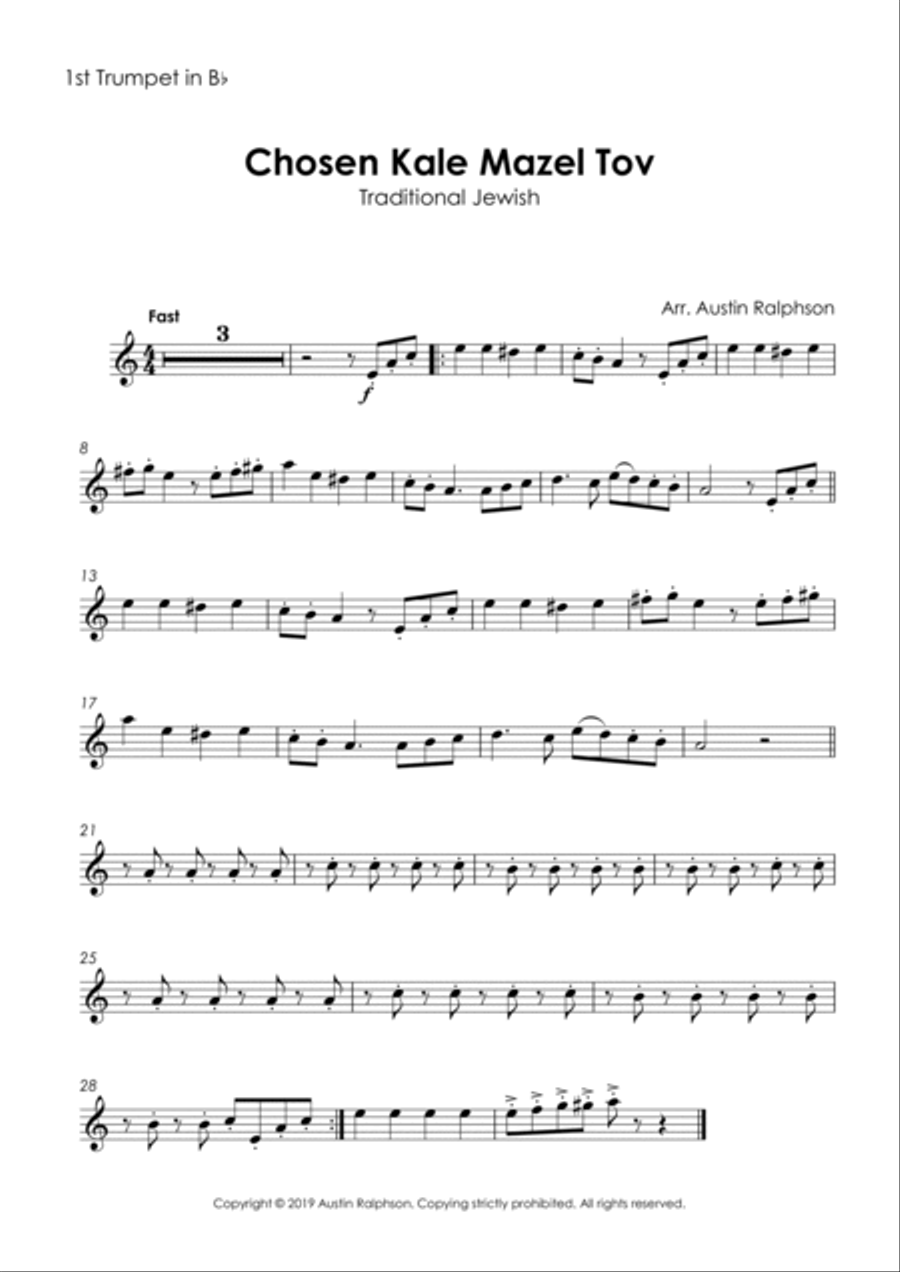 Chosen Kale Mazel Tov חתן וכלה ברכות (Jewish Wedding) - brass quintet Brass Quintet scores gallery preview page 3