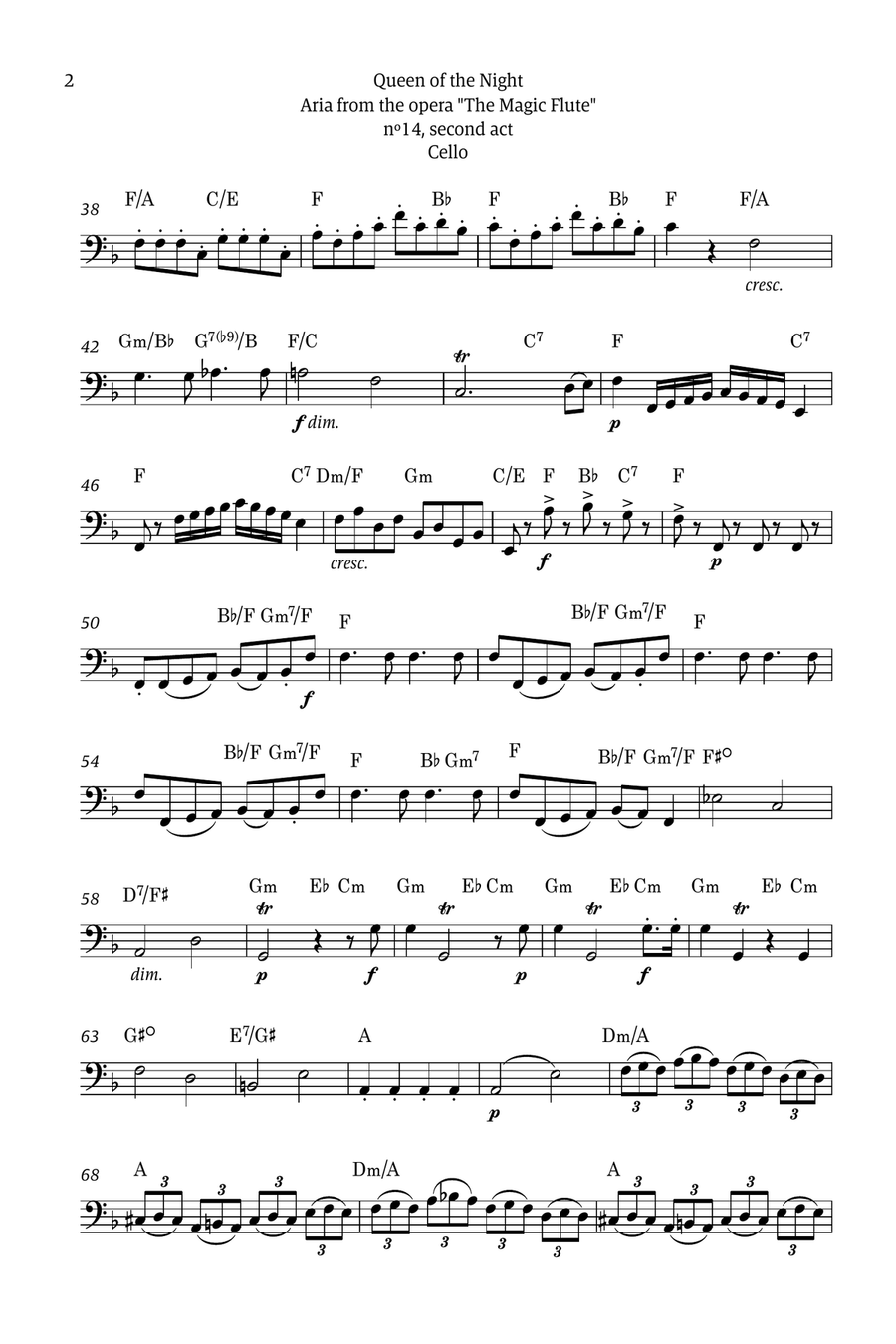 Queen of the Night - for solo cello (with chords) Chamber Music scores gallery preview page 2