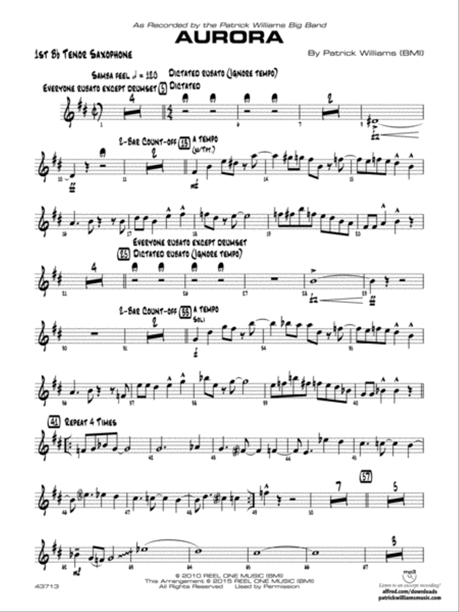 Aurora: B-flat Tenor Saxophone Jazz Ensemble scores gallery preview page 1