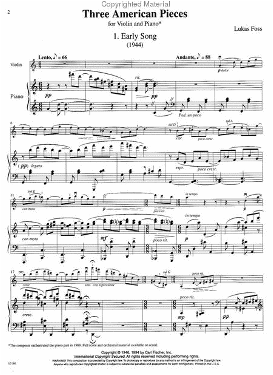 Three American Pieces Violin Solo scores gallery preview page 2