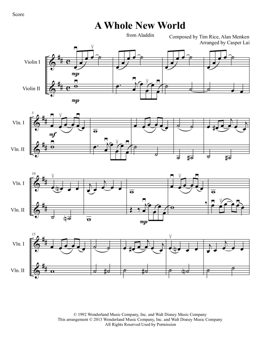 A Whole New World A Whole New World String Duet scores gallery preview page 1