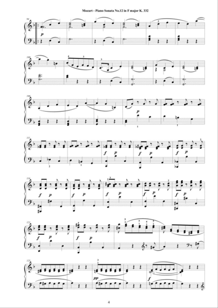 Mozart - Piano Sonata No.12 in F major K 332 - Complete score Piano Solo scores gallery preview page 4