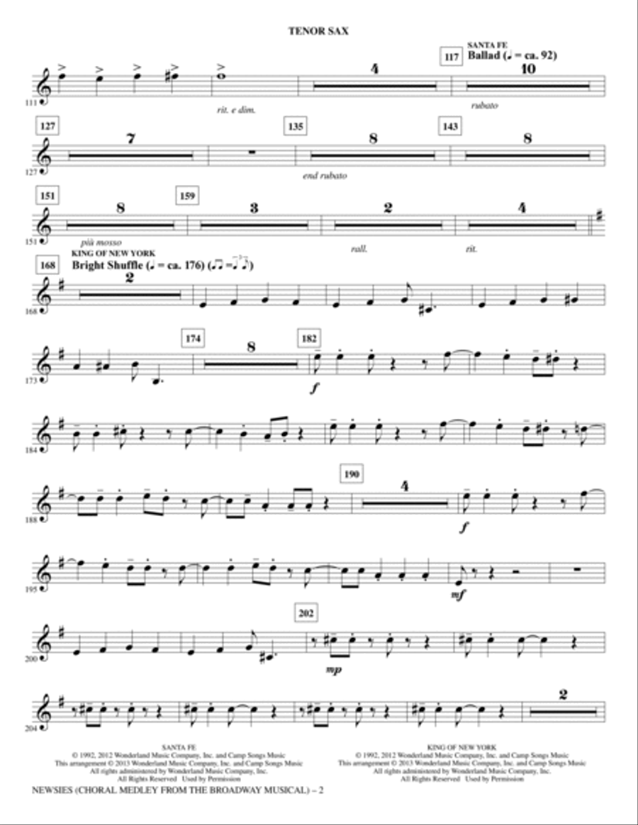 Newsies (Choral Medley) - Tenor Saxophone Choir scores gallery preview page 2