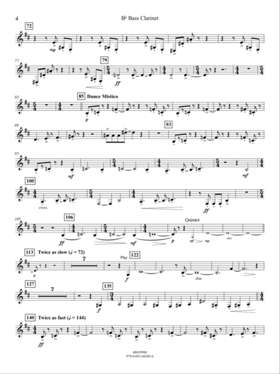 Suite from Mass (arr. Michael Sweeney) - Bb Bass Clarinet Concert Band scores gallery preview page 4