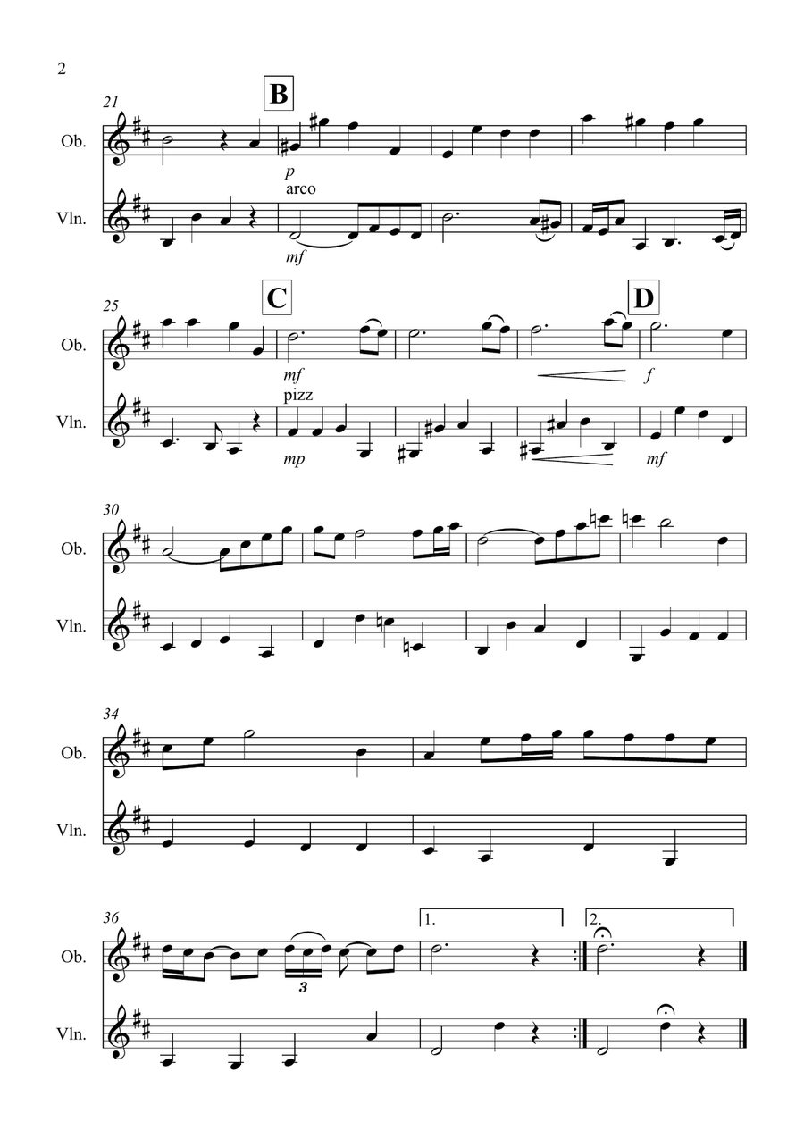 Air on a G String for Oboe and Violin Duet Oboe scores gallery preview page 2