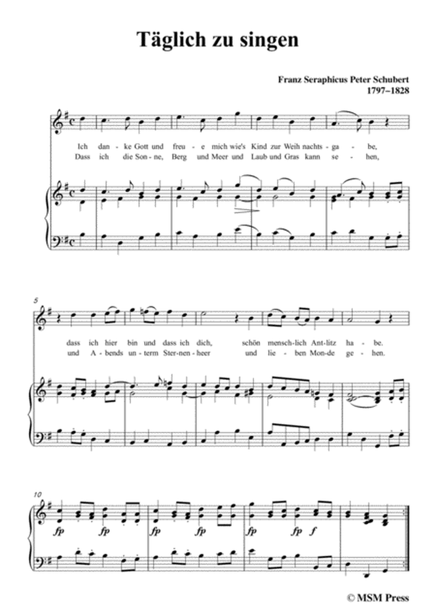Schubert-Täglich zu singen,in G Major,for Voice&Piano image number null