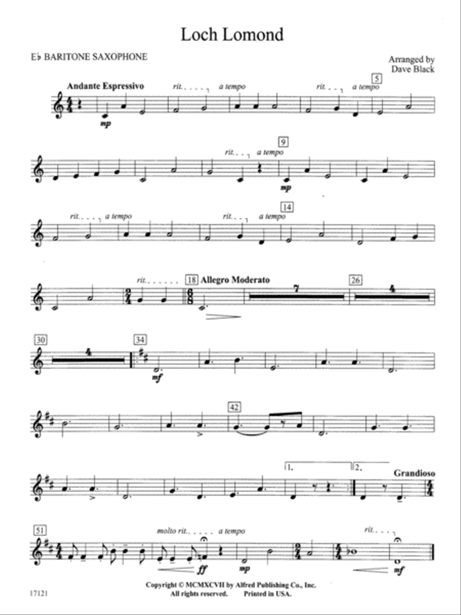 Loch Lomond: E-flat Baritone Saxophone Concert Band scores gallery preview page 1