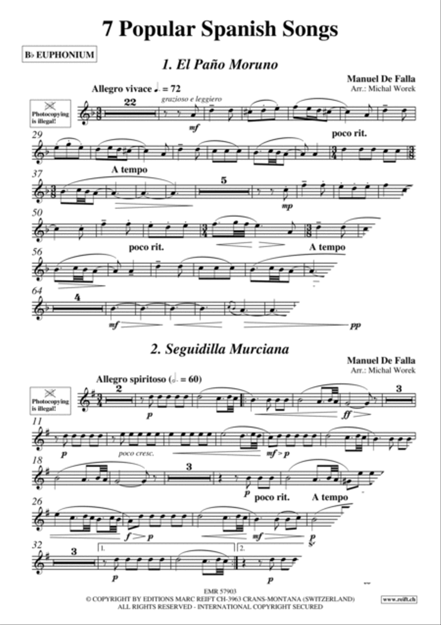 7 Popular Spanish Songs Euphonium scores gallery preview page 3