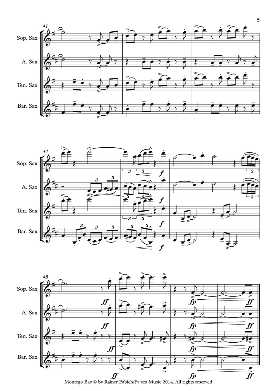 Montego Bay from Five Sax Reggaes Woodwind Quartet scores gallery preview page 6
