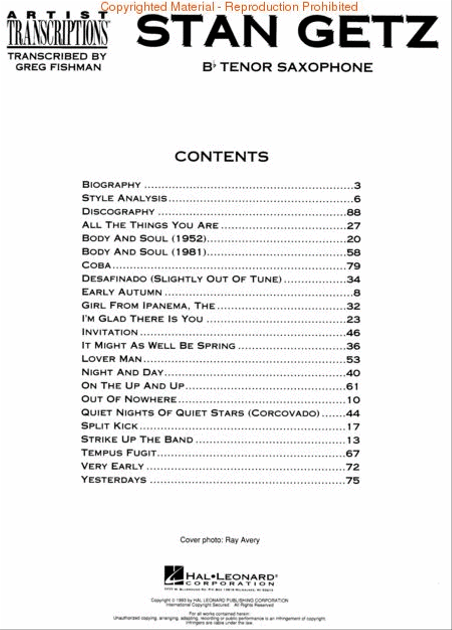 Stan Getz – Bb Tenor Saxophone Tenor Saxophone scores gallery preview page 2