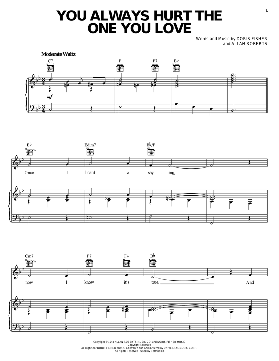 You Always Hurt The One You Love Piano, Vocal, Guitar scores gallery preview page 1
