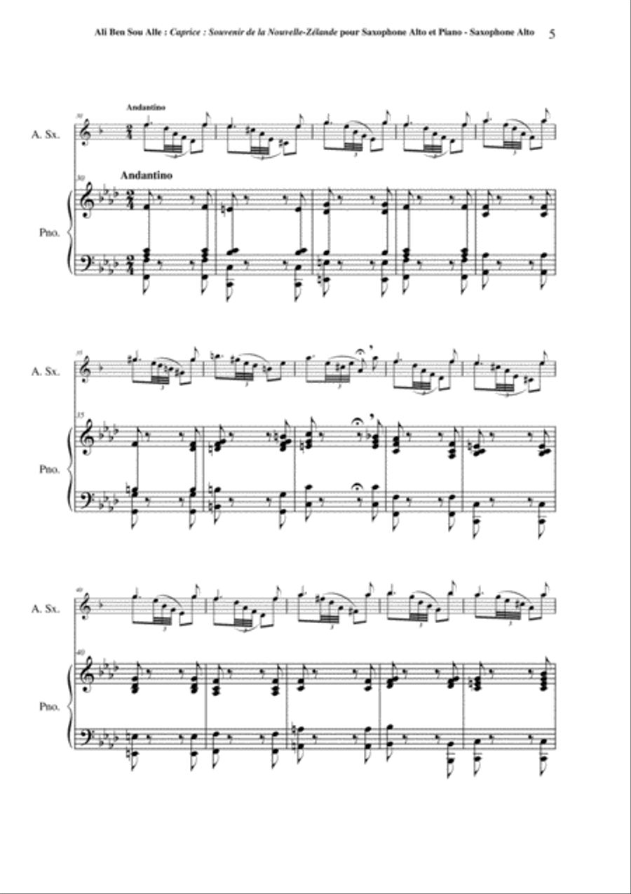 Ali Ben Sou Alle: Caprice : Souvenir de la Nouvelle-Zélande for alto saxophone and piano Alto Saxophone scores gallery preview page 5