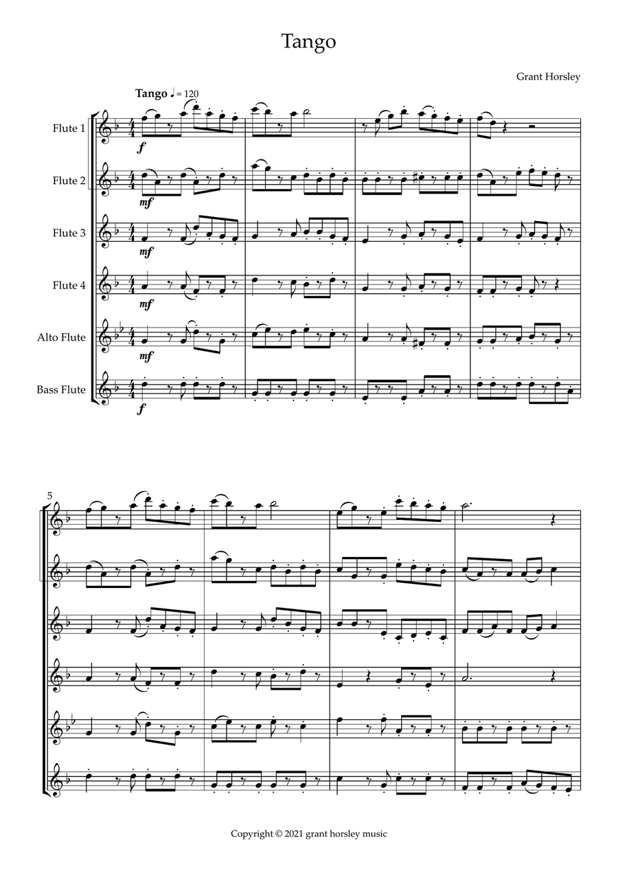 Tango for Flute Choir- Intermediate Flute Choir scores gallery preview page 2